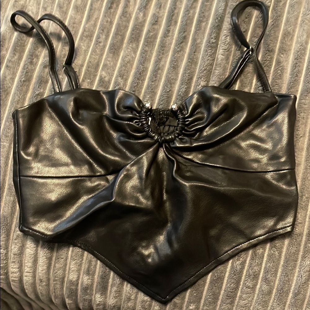 Olivaceous Black Asymmetrical Ruched Bustier Crop Top